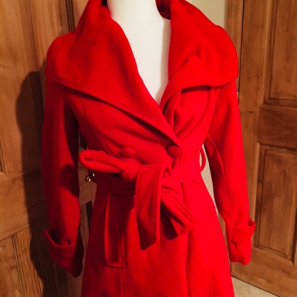 Red Wool Blend Trench Coat